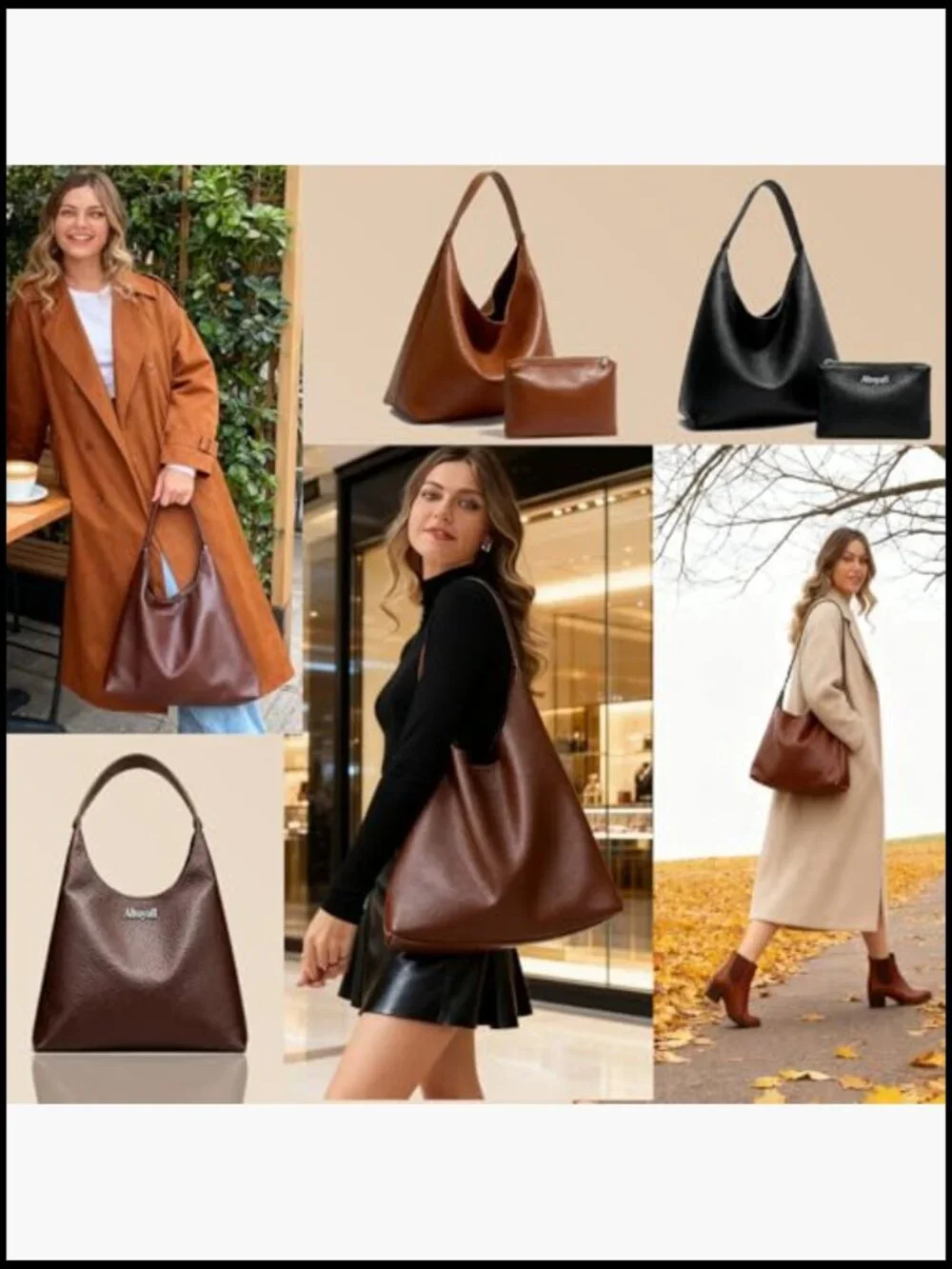 Large Foldable Vegan Leather Slouchy Hobo Shoulder Purse Work Tote